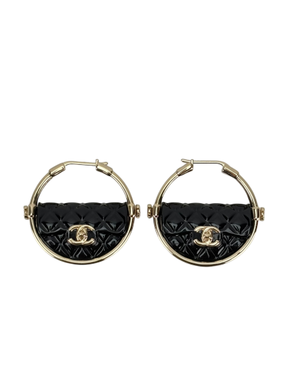 CHANEL - 23C Flap Bag Costume Charm Hoop Earrings 