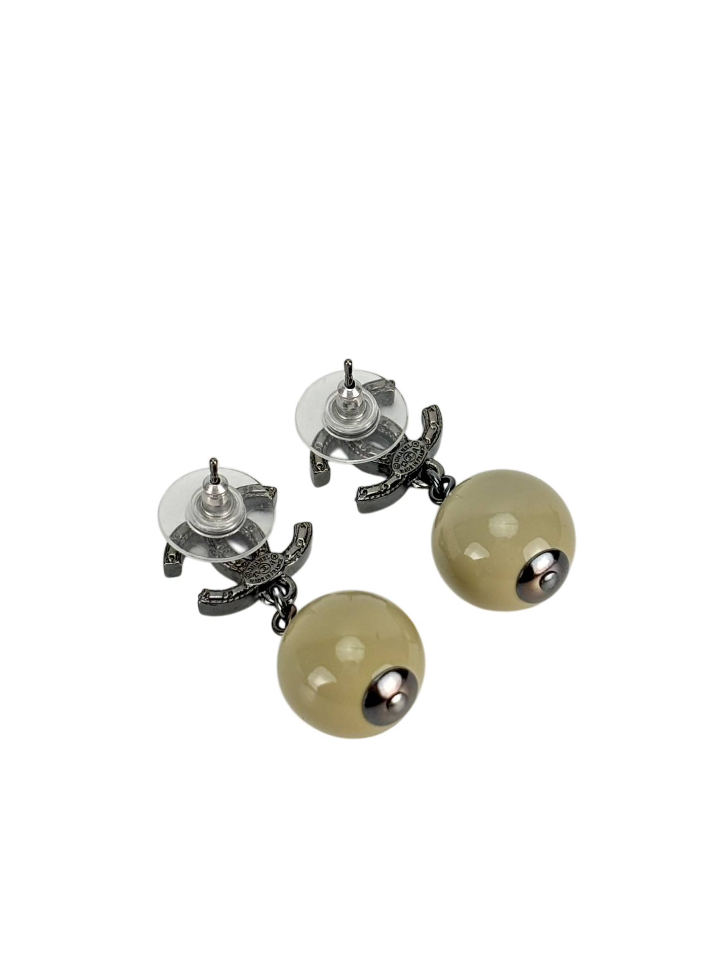 CHANEL - 13A CC Mark Sliver Pearl Earrings 