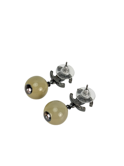 CHANEL - 13A CC Mark Sliver Pearl Earrings 