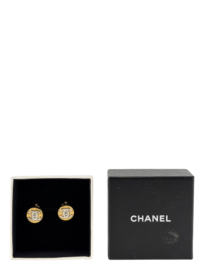 CHANEL - Coco Mark Round Mini Turn Lock Earrings Gold Silver