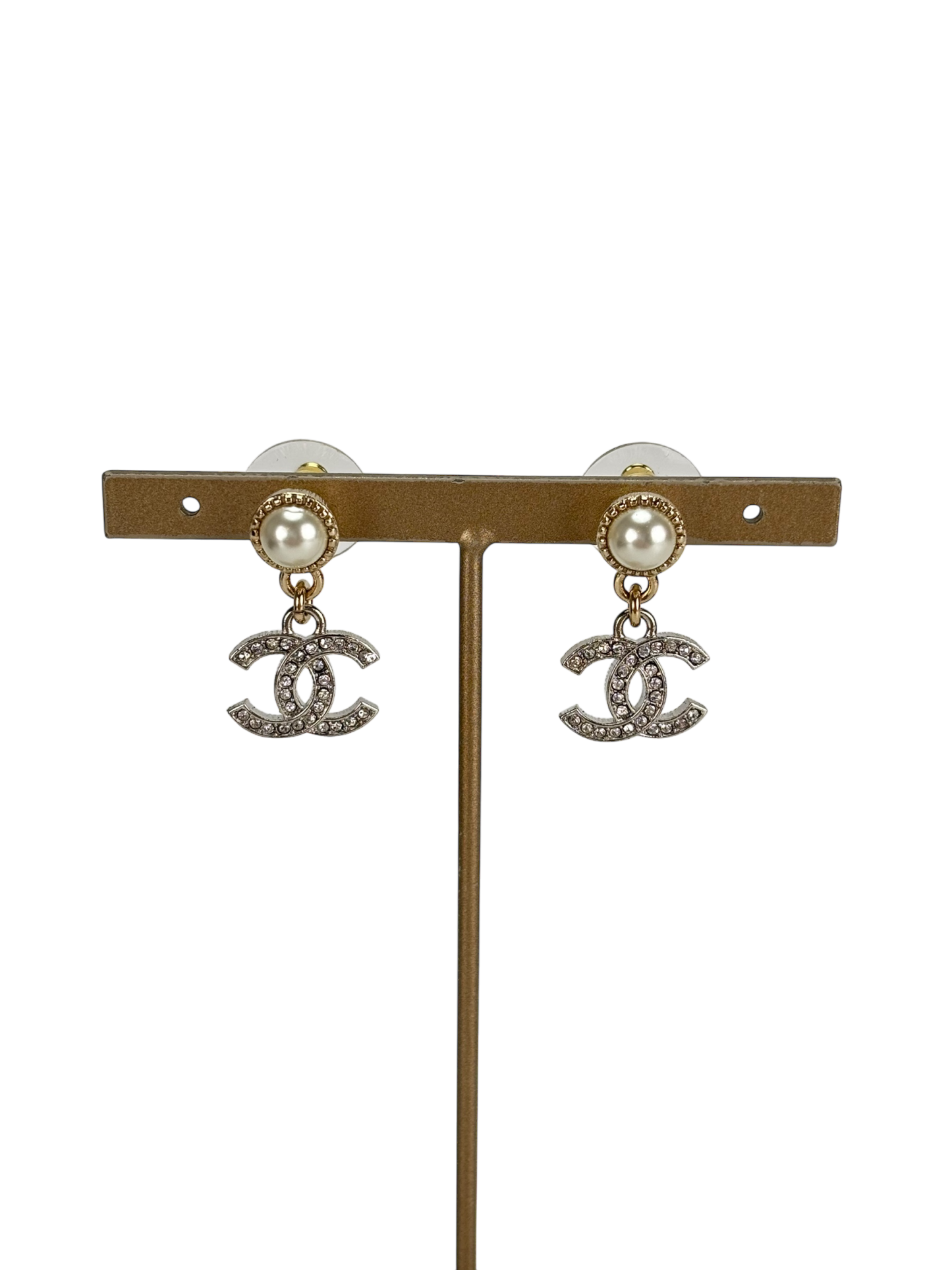 CHANEL - 24K Coco Mark CC Mark Pearl Crystal Earrings ABE547 B18381