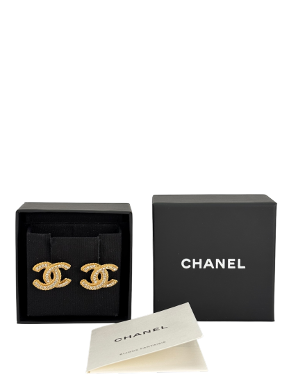 CHANEL - 20P Gold CC Logo Crystal Earrings