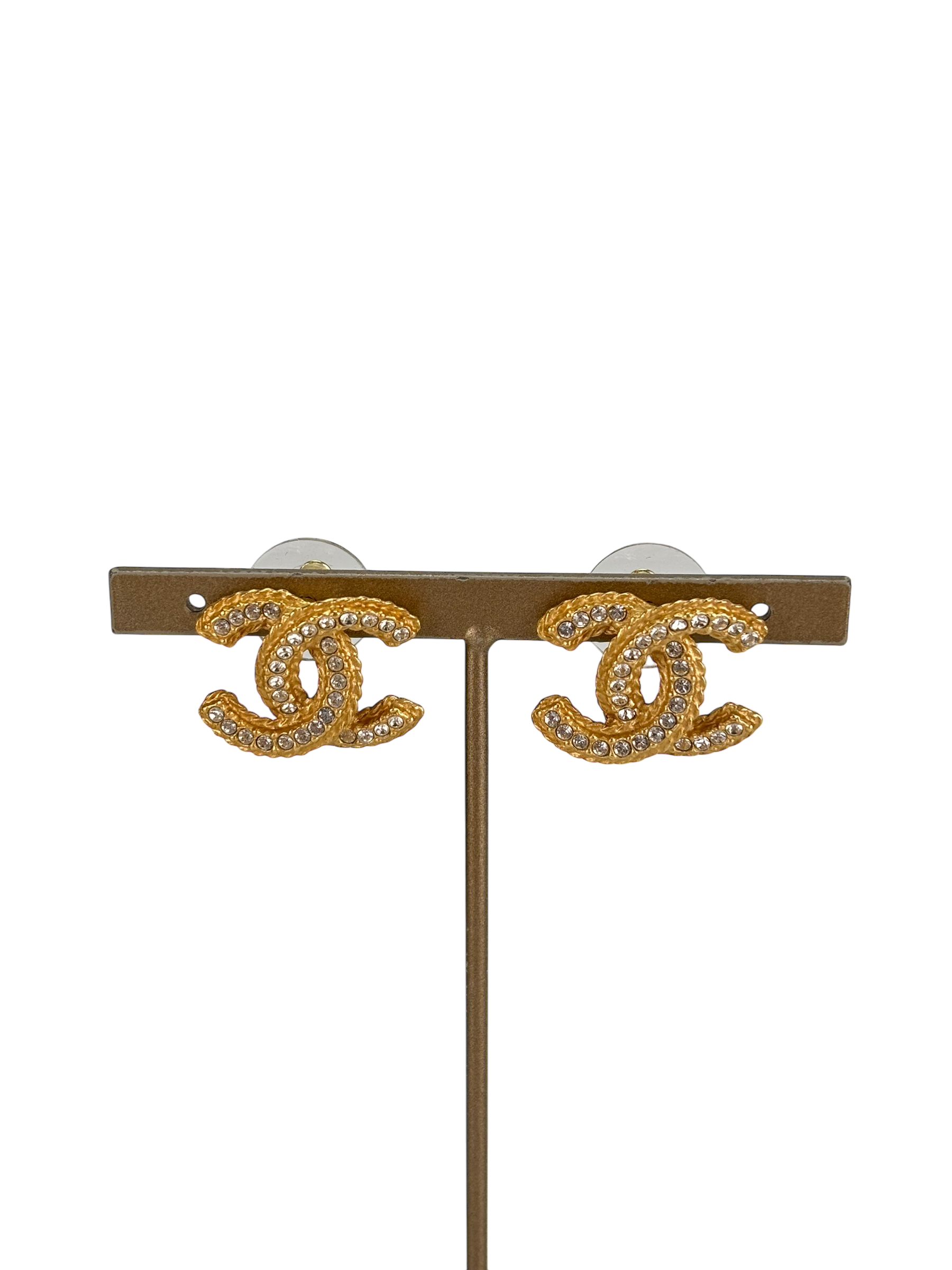 CHANEL - 20P Gold CC Logo Crystal Earrings