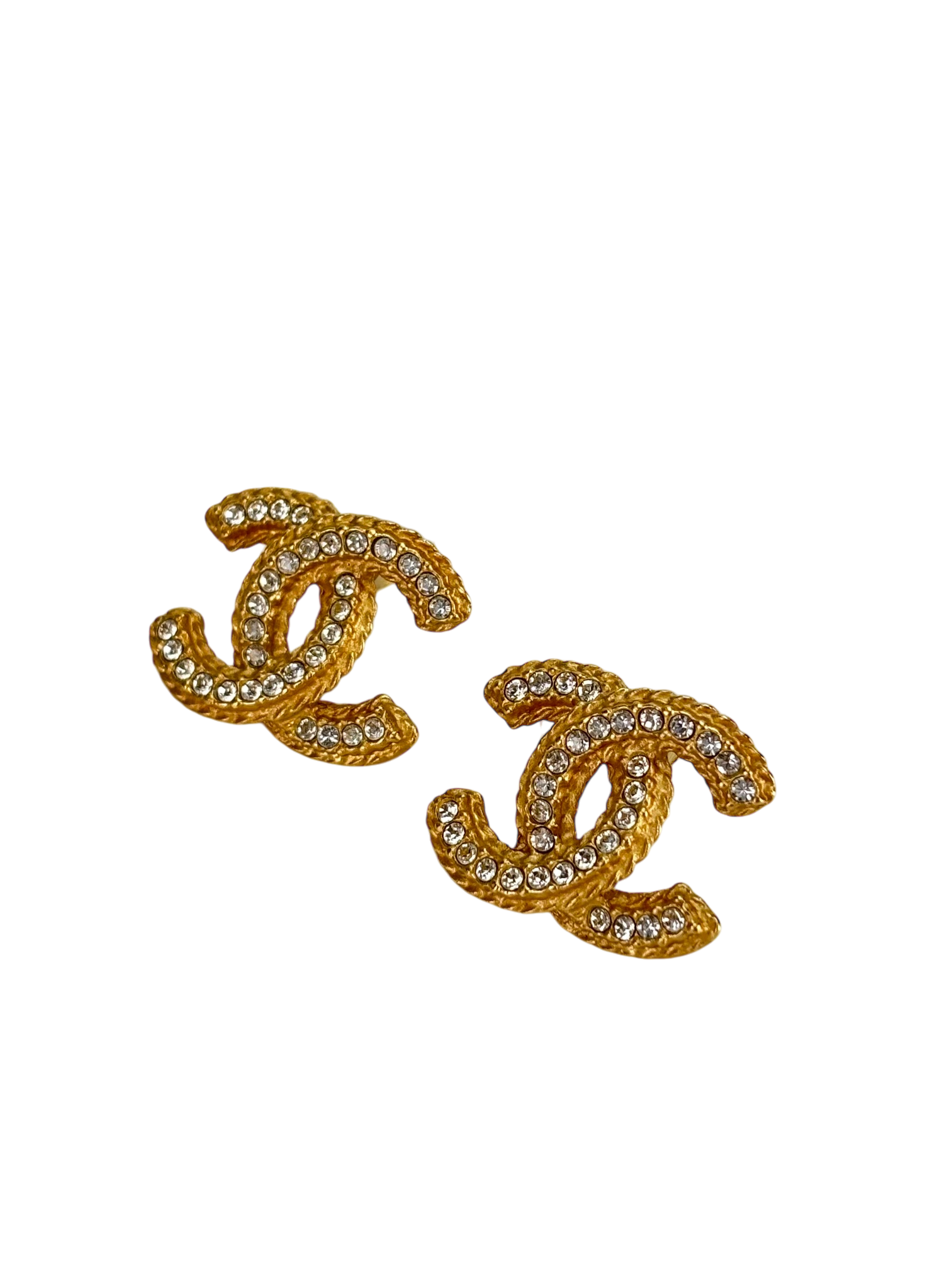 CHANEL - 20P Gold CC Logo Crystal Earrings