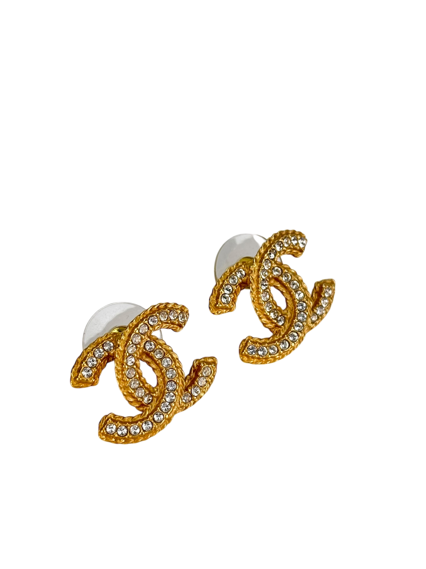CHANEL - 20P Gold CC Logo Crystal Earrings