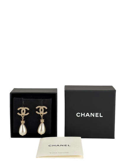CHANEL - 24A Gold Coco Mark Pearl Earrings 