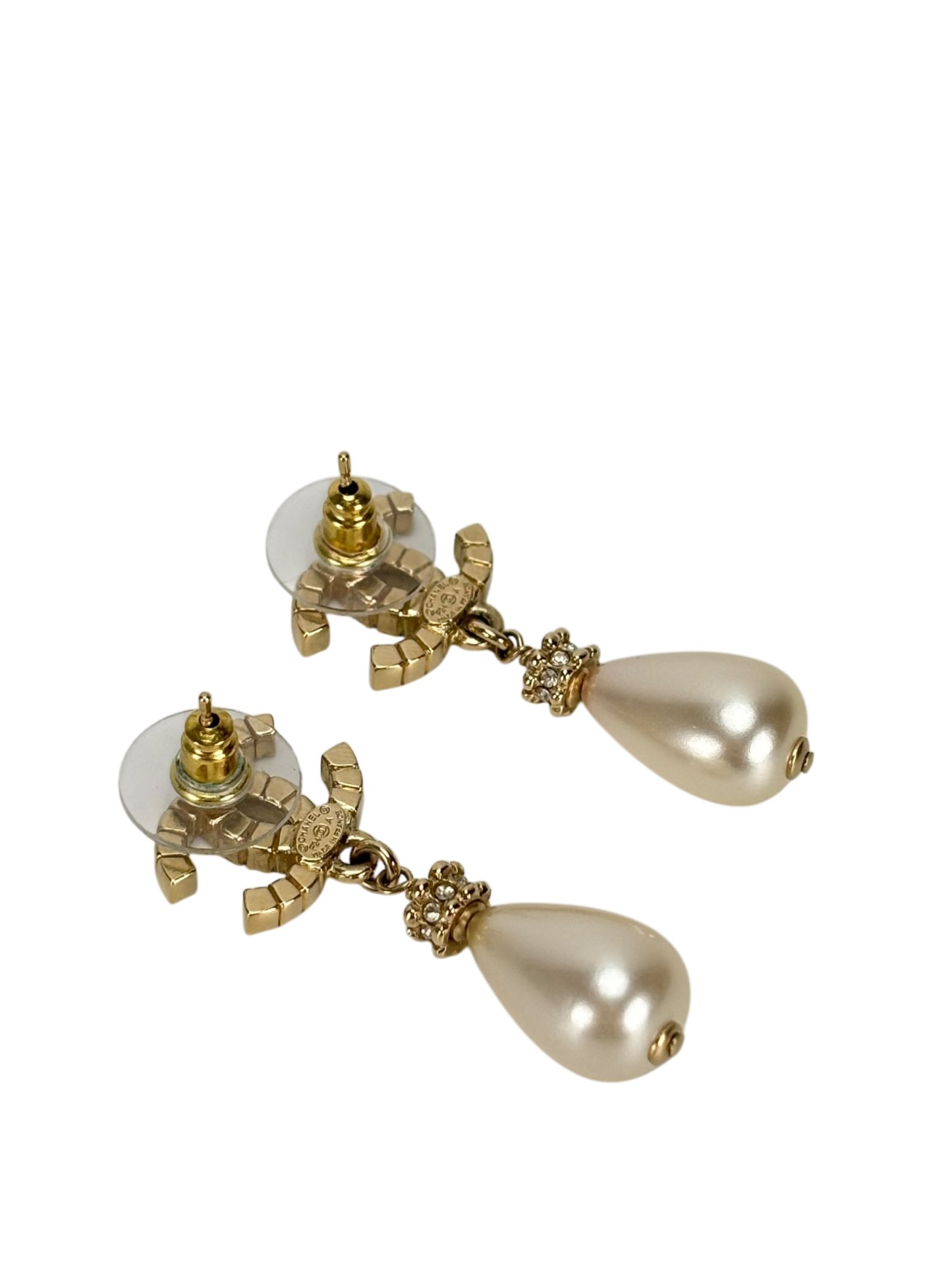 CHANEL - 24A Gold Coco Mark Pearl Earrings