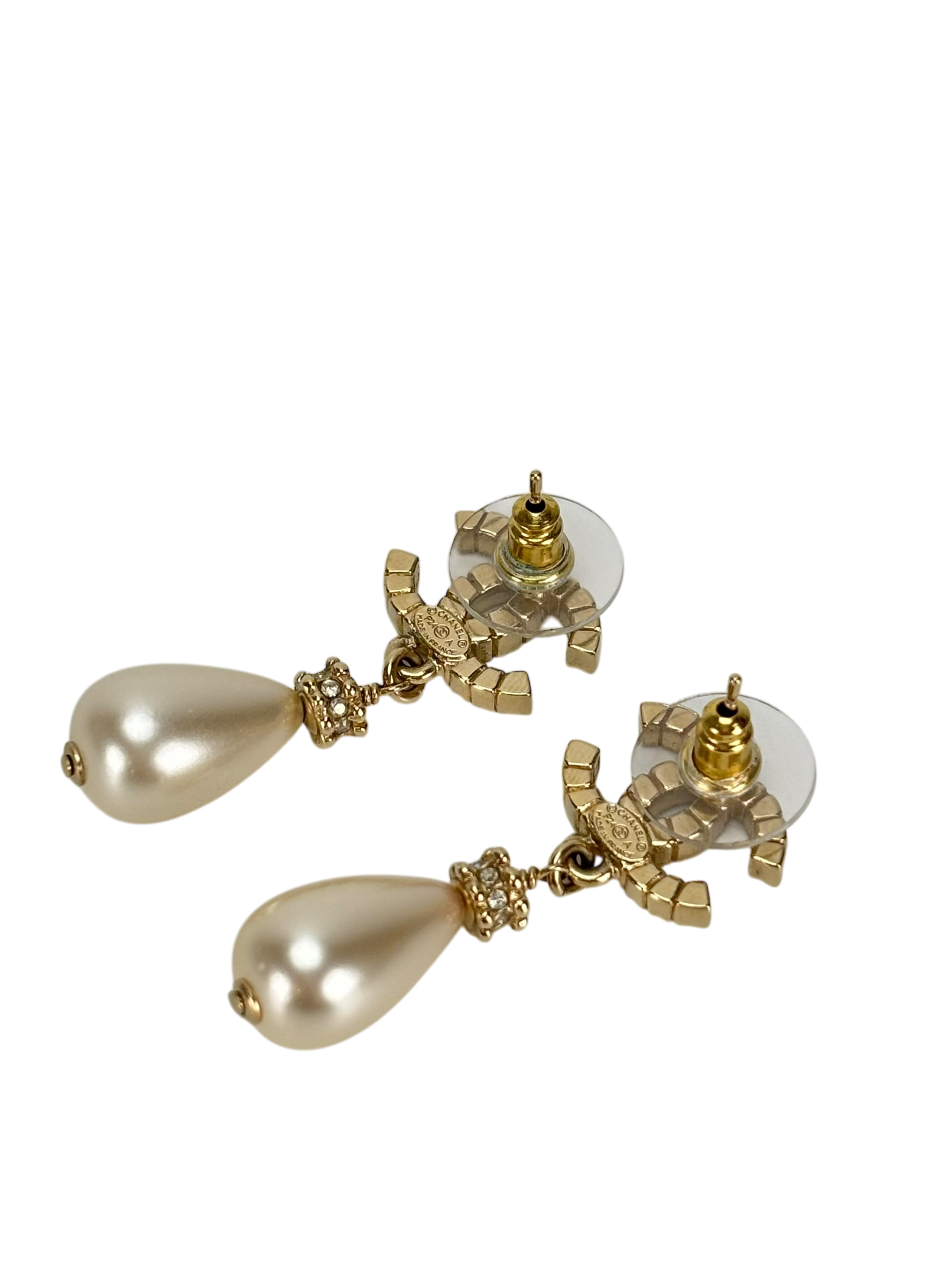 CHANEL - 24A Gold Coco Mark Pearl Earrings 