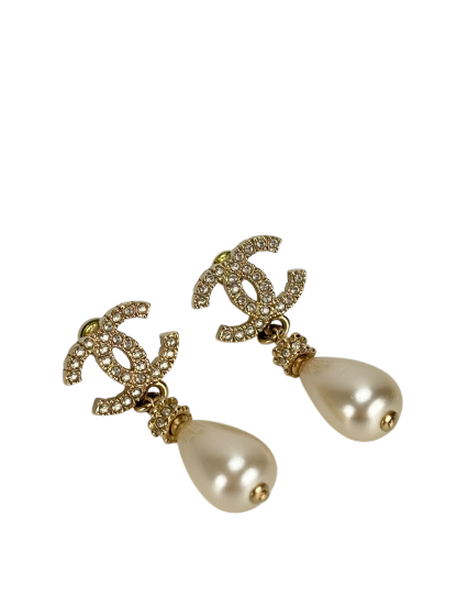 CHANEL - 24A Gold Coco Mark Pearl Earrings 