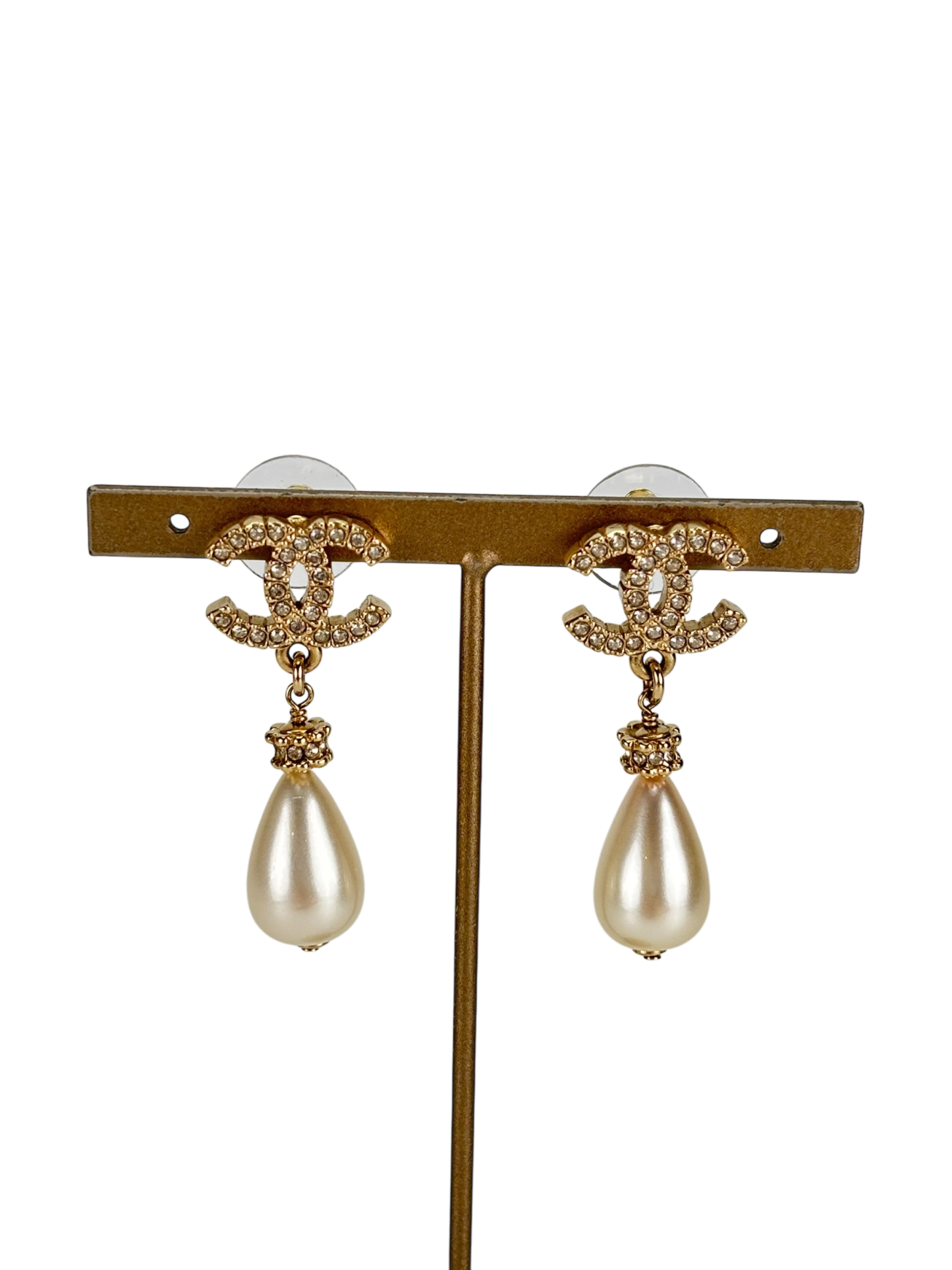 CHANEL - 24A Gold Coco Mark Pearl Earrings