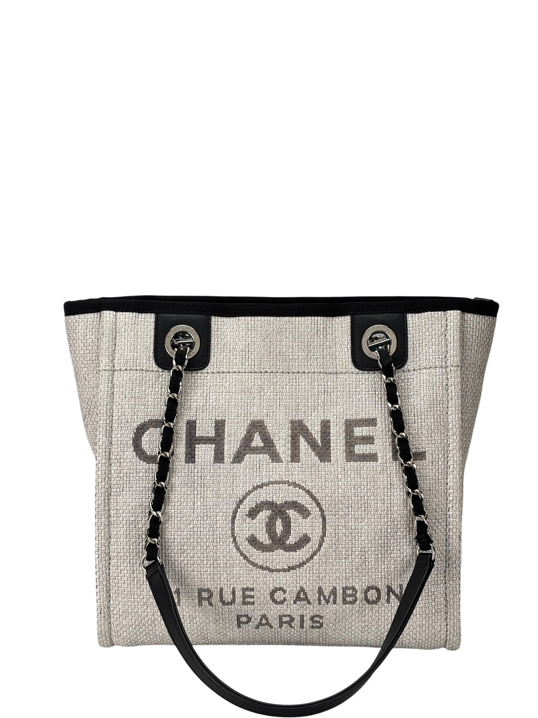 CHANEL - Black Grey Deauville Tote PM Sliver Hardware