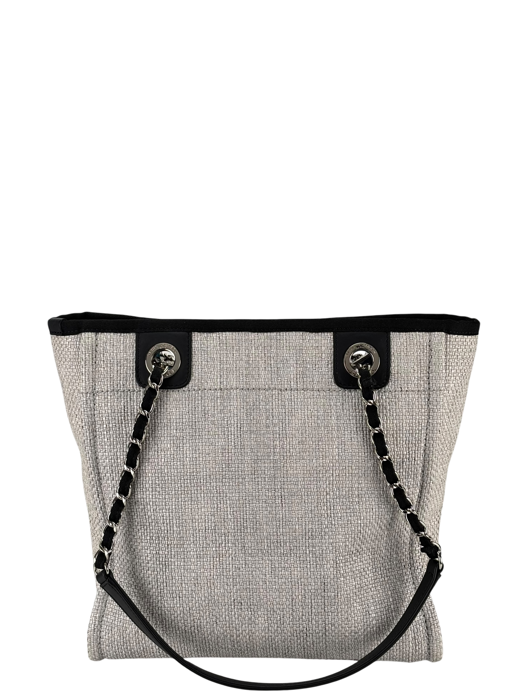CHANEL - Black Grey Deauville Tote PM Sliver Hardware