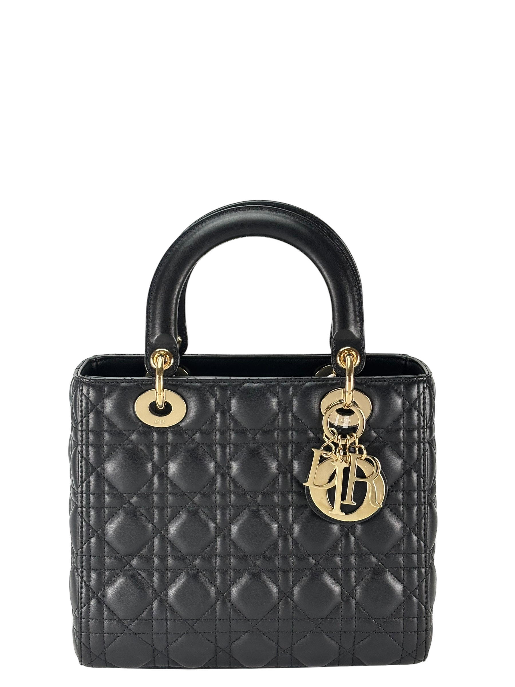 CHRISTIAN DIOR - Black Lambskin Lady Dior Handbag