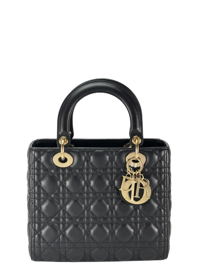 CHRISTIAN DIOR - Black Lambskin Lady Dior Handbag