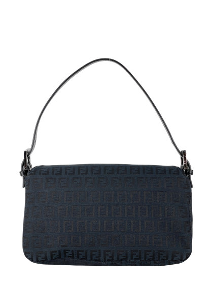 FENDI - Black Canvas Zucca Shoulder Bag Silver Hardware