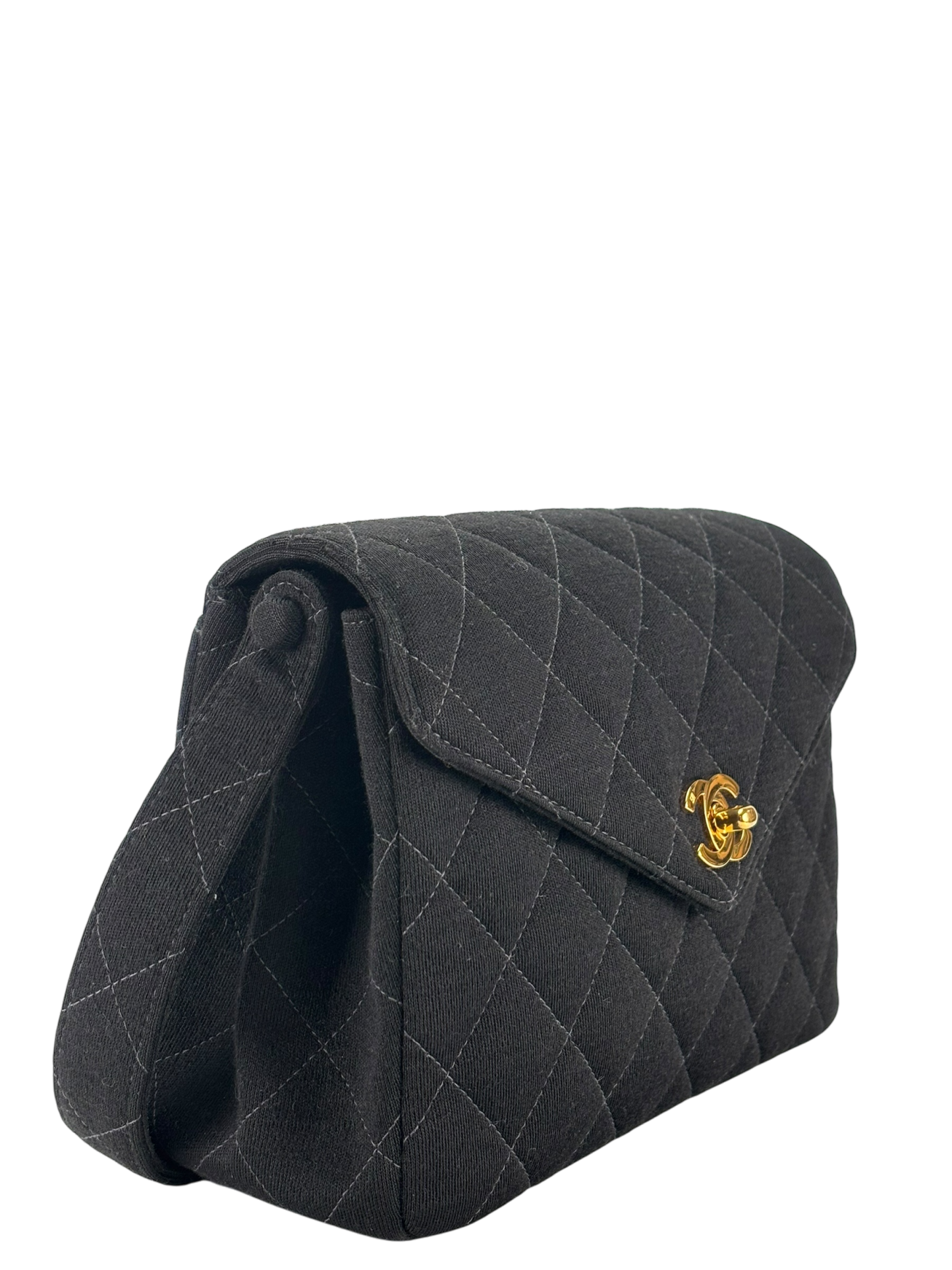 CHANEL - Black Fabric Turn lock Shoulder Bag 