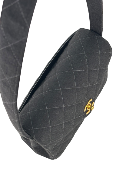 CHANEL - Black Fabric Turn lock Shoulder Bag 