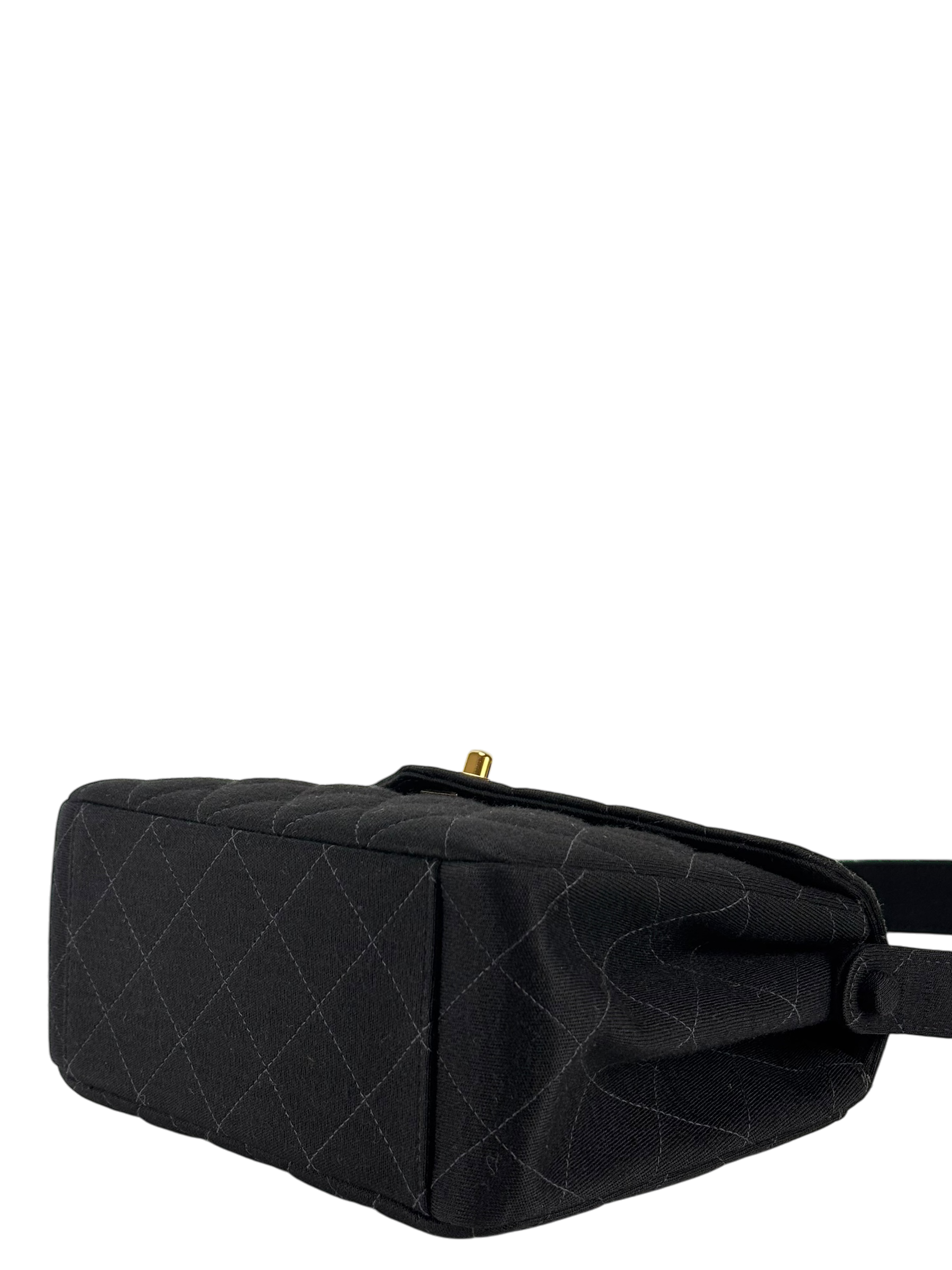 CHANEL - Black Fabric Turn lock Shoulder Bag 