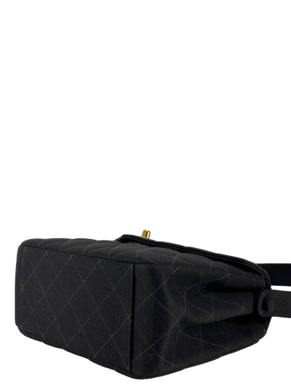 CHANEL - Black Fabric Turn lock Shoulder Bag 
