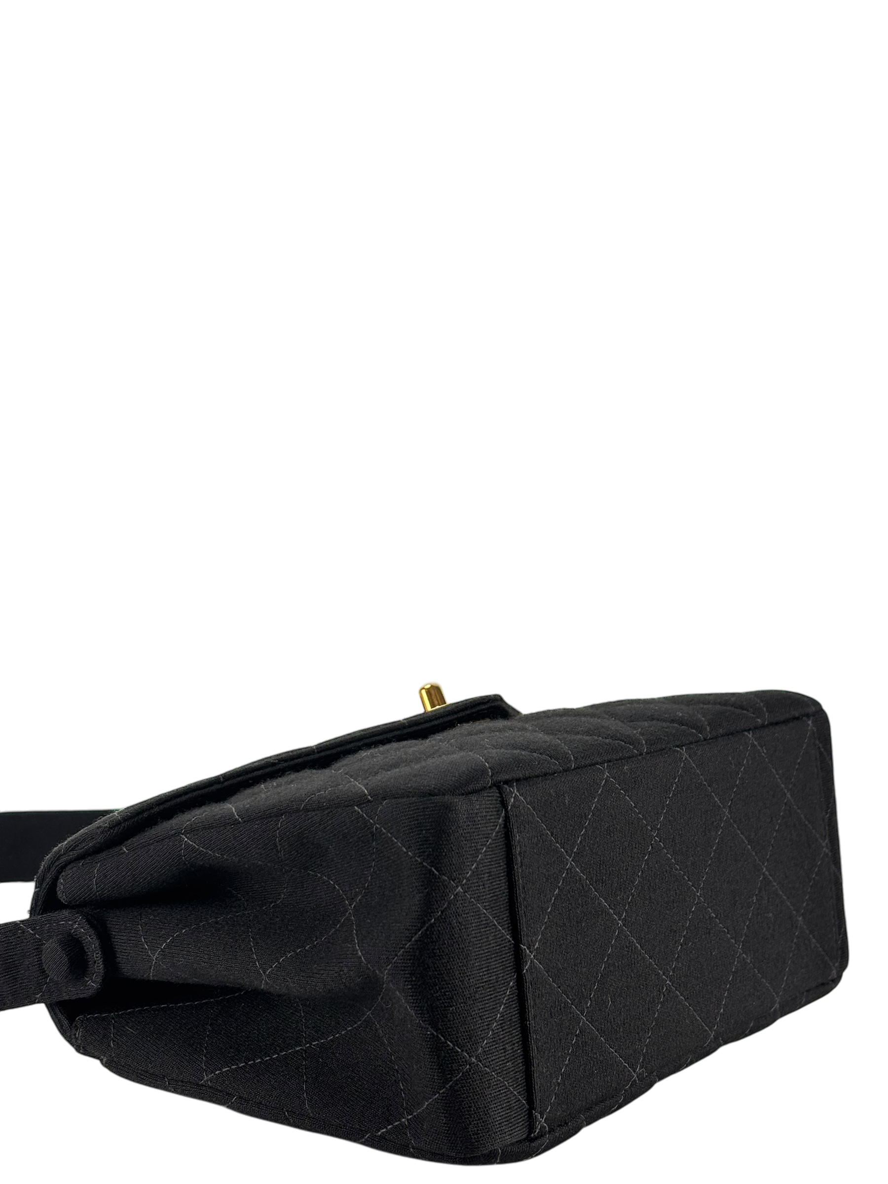 CHANEL - Black Fabric Turn lock Shoulder Bag 