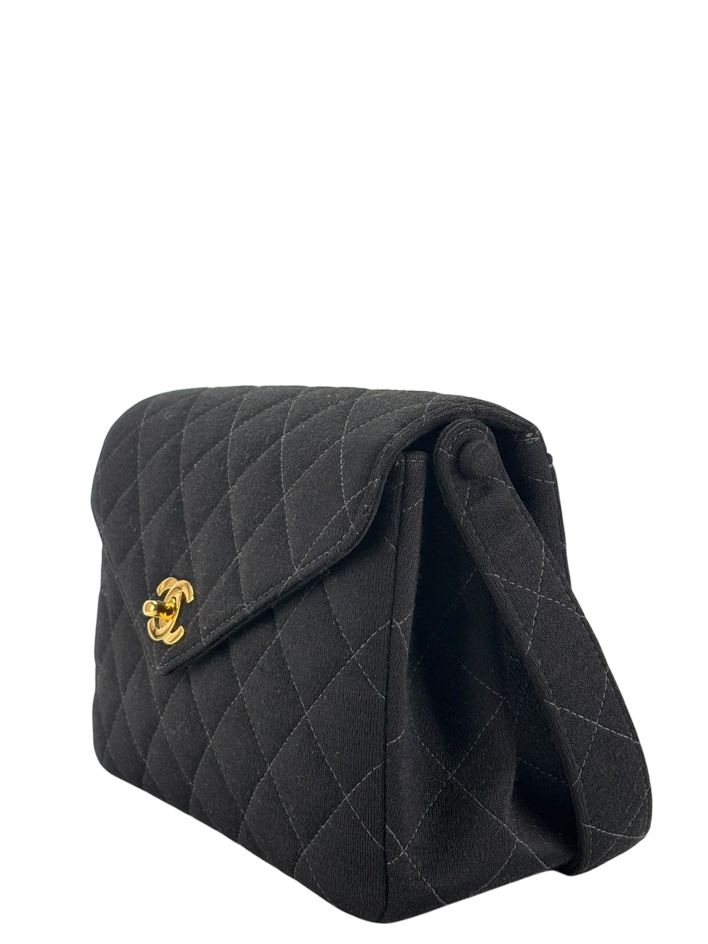 CHANEL - Black Fabric Turn lock Shoulder Bag 