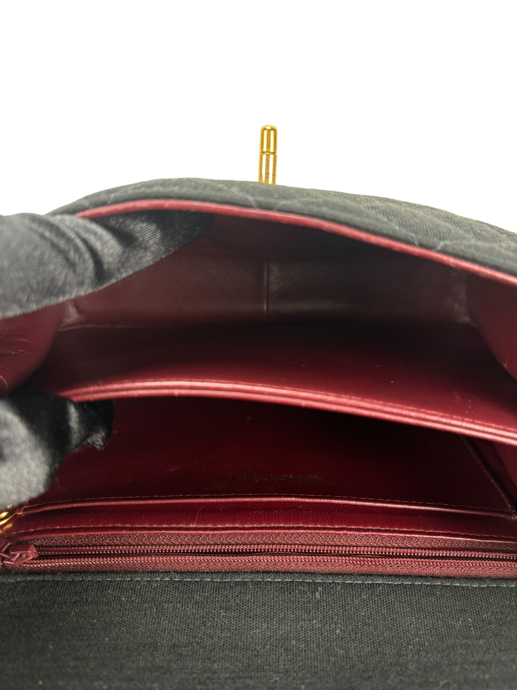 CHANEL - Black Fabric Turn lock Shoulder Bag 