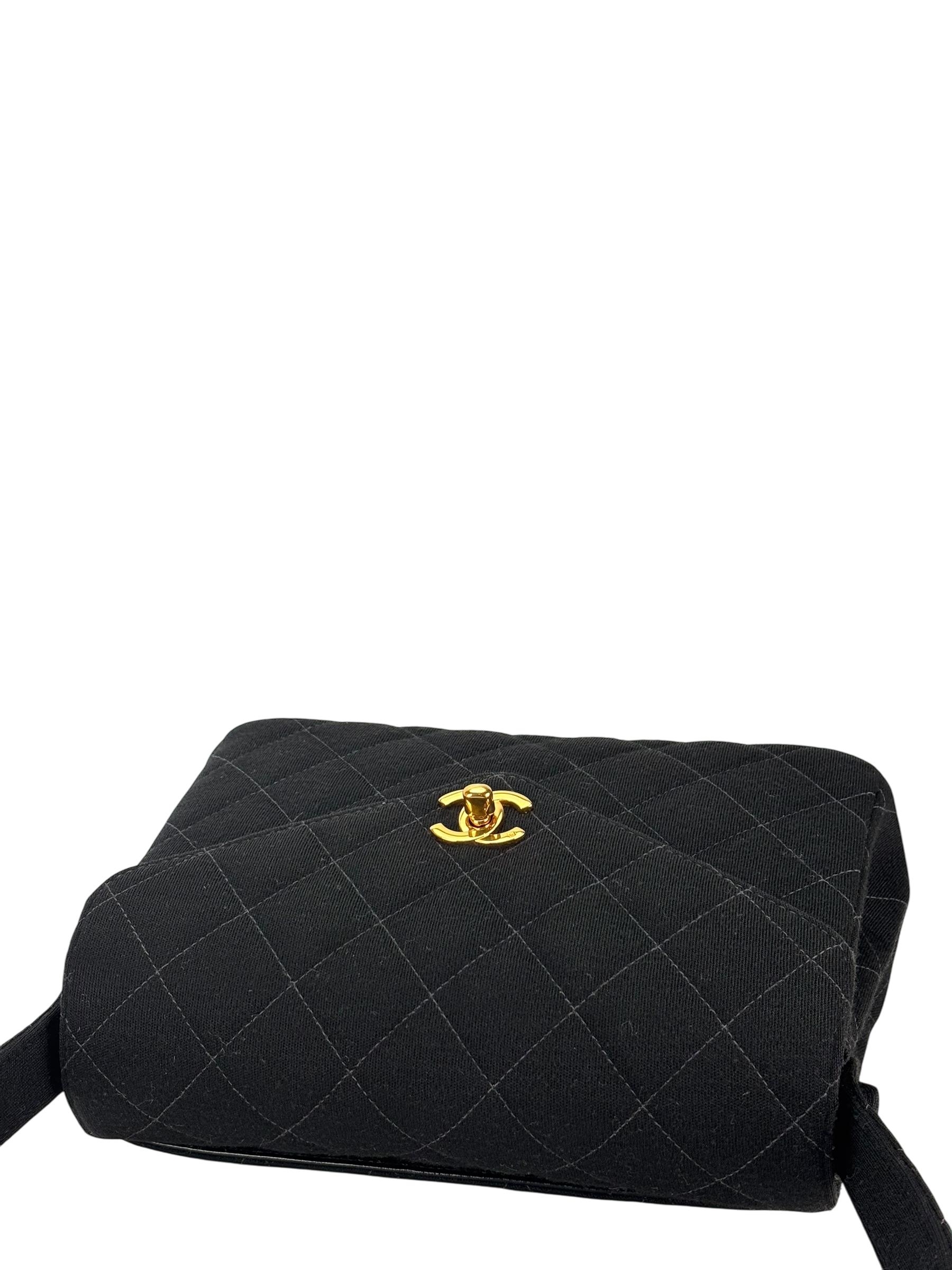 CHANEL - Black Fabric Turn lock Shoulder Bag 