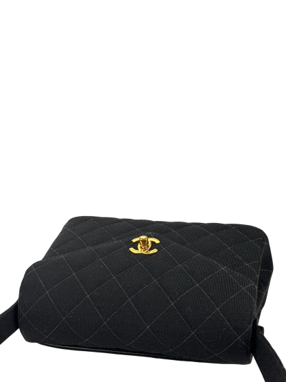 CHANEL - Black Fabric Turn lock Shoulder Bag 