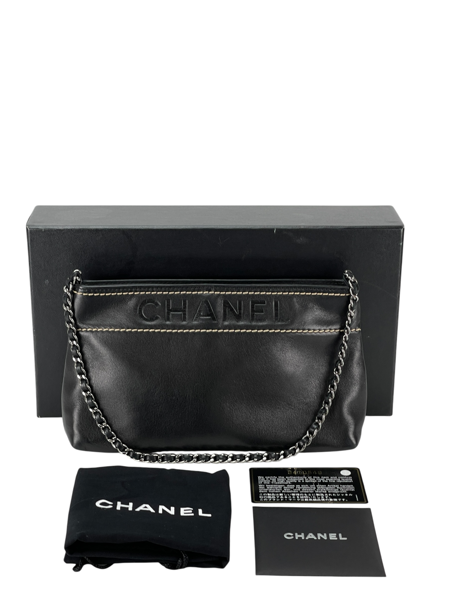 CHANEL - Black Lambskin Leather LAX Pochette Bag