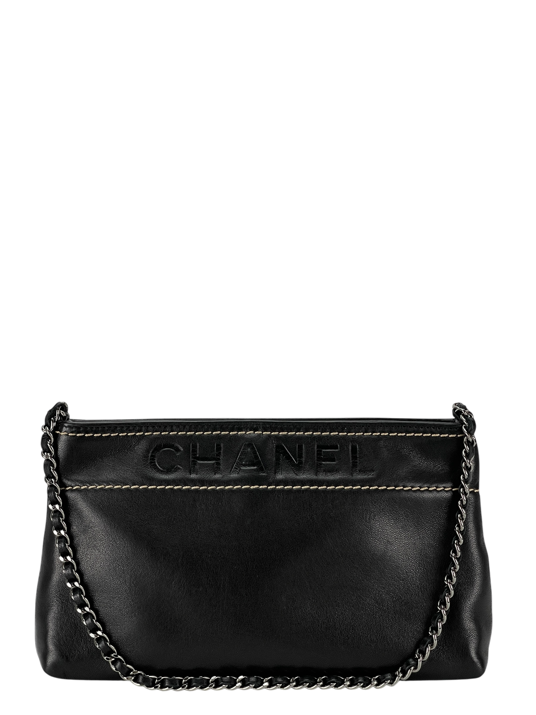 CHANEL - Black Lambskin Leather LAX Pochette Bag  