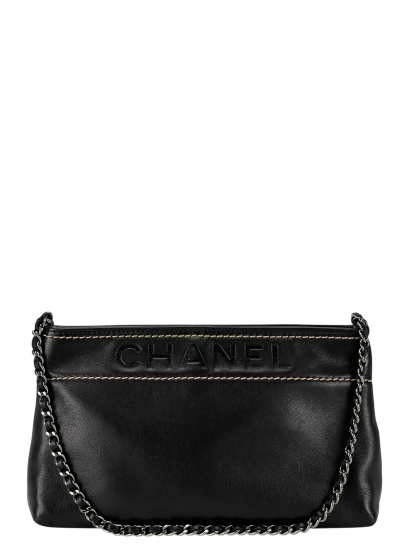 CHANEL - Black Lambskin Leather LAX Pochette Bag  