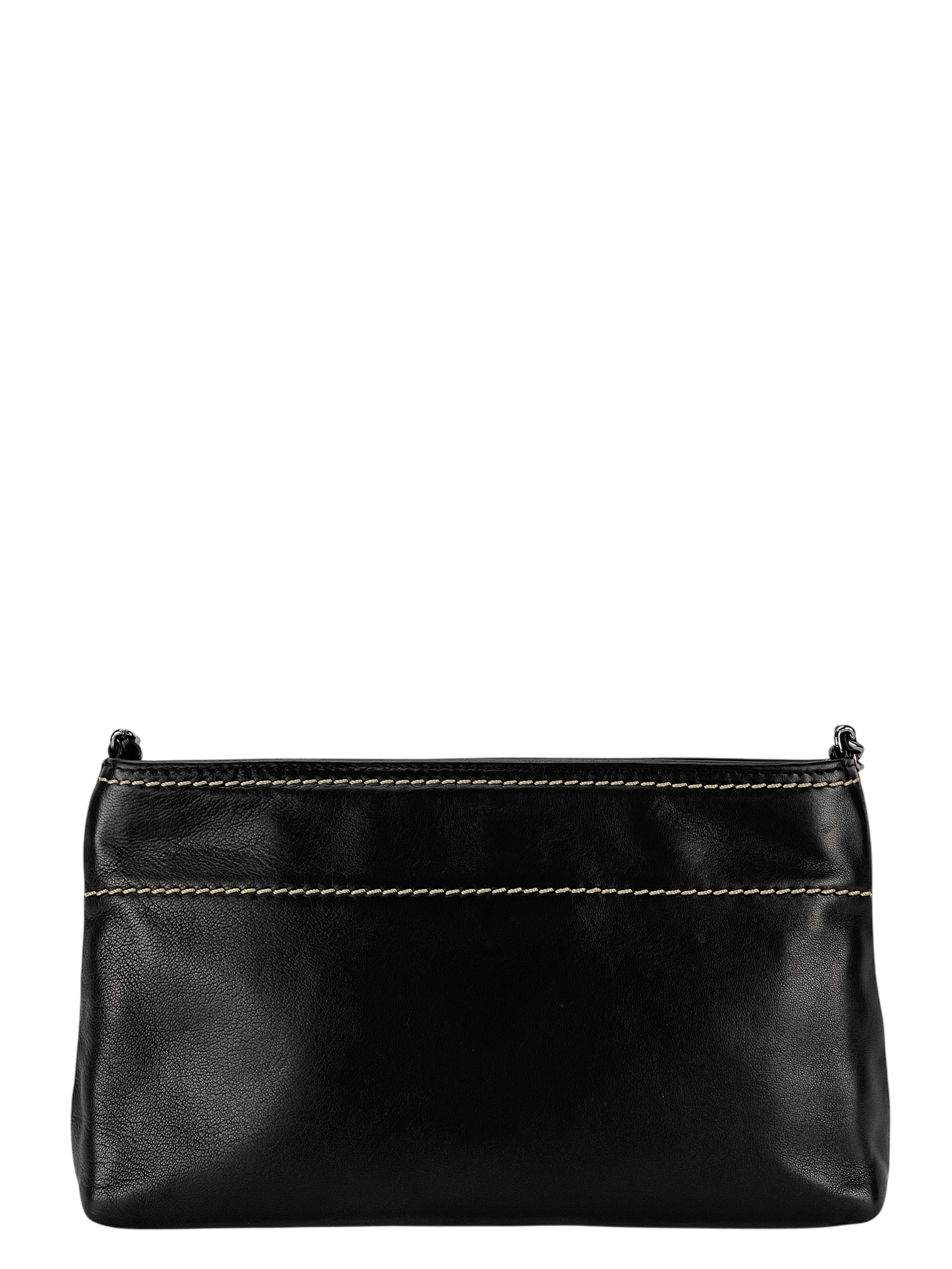 CHANEL - Black Lambskin Leather LAX Pochette Bag  