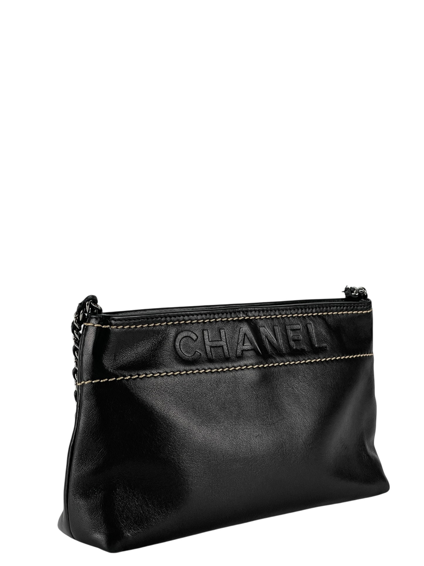 CHANEL - Black Lambskin Leather LAX Pochette Bag