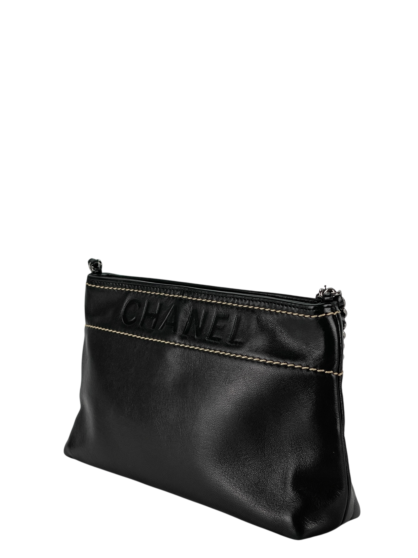 CHANEL - Black Lambskin Leather LAX Pochette Bag