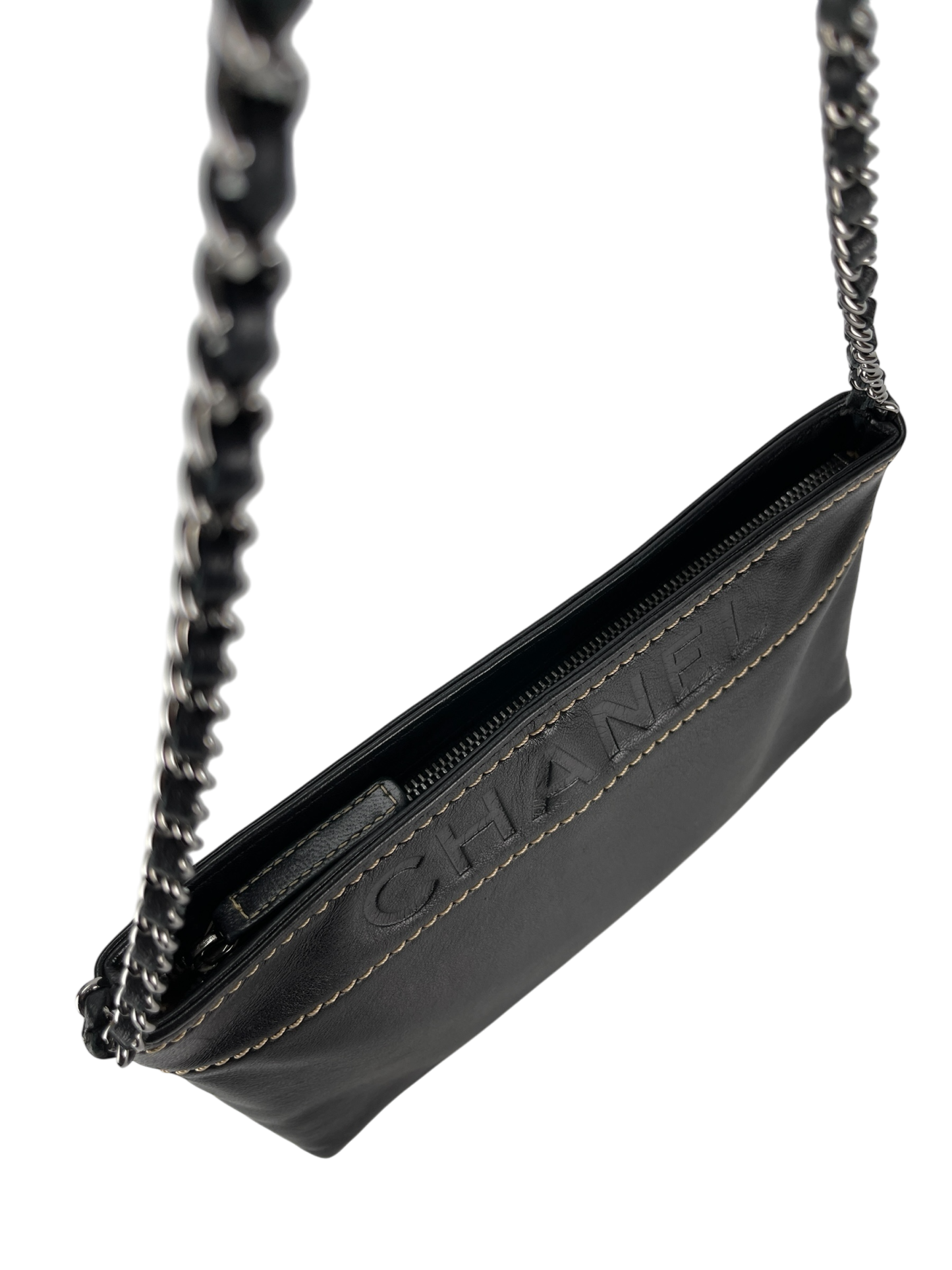 CHANEL - Black Lambskin Leather LAX Pochette Bag