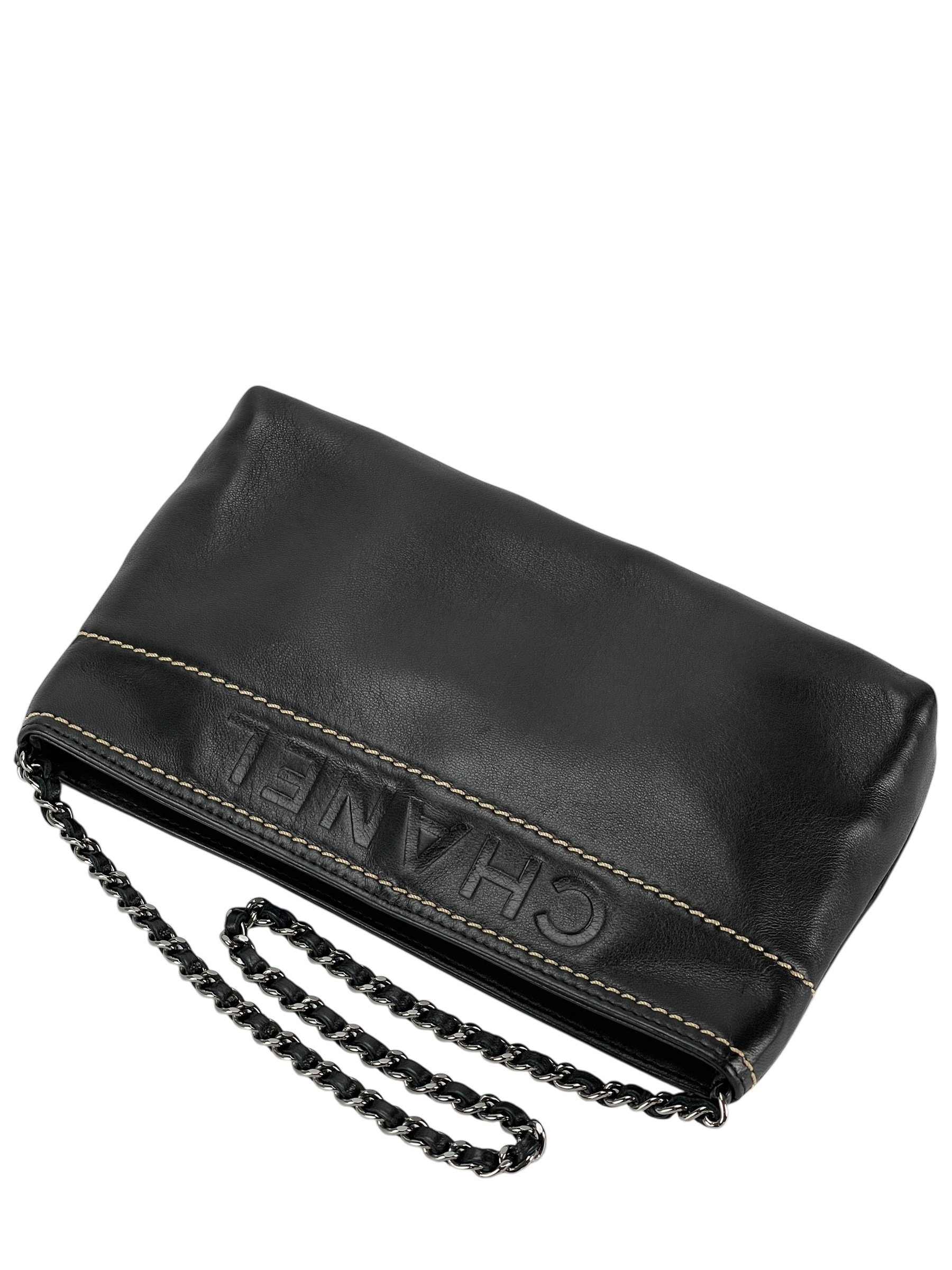 CHANEL - Black Lambskin Leather LAX Pochette Bag