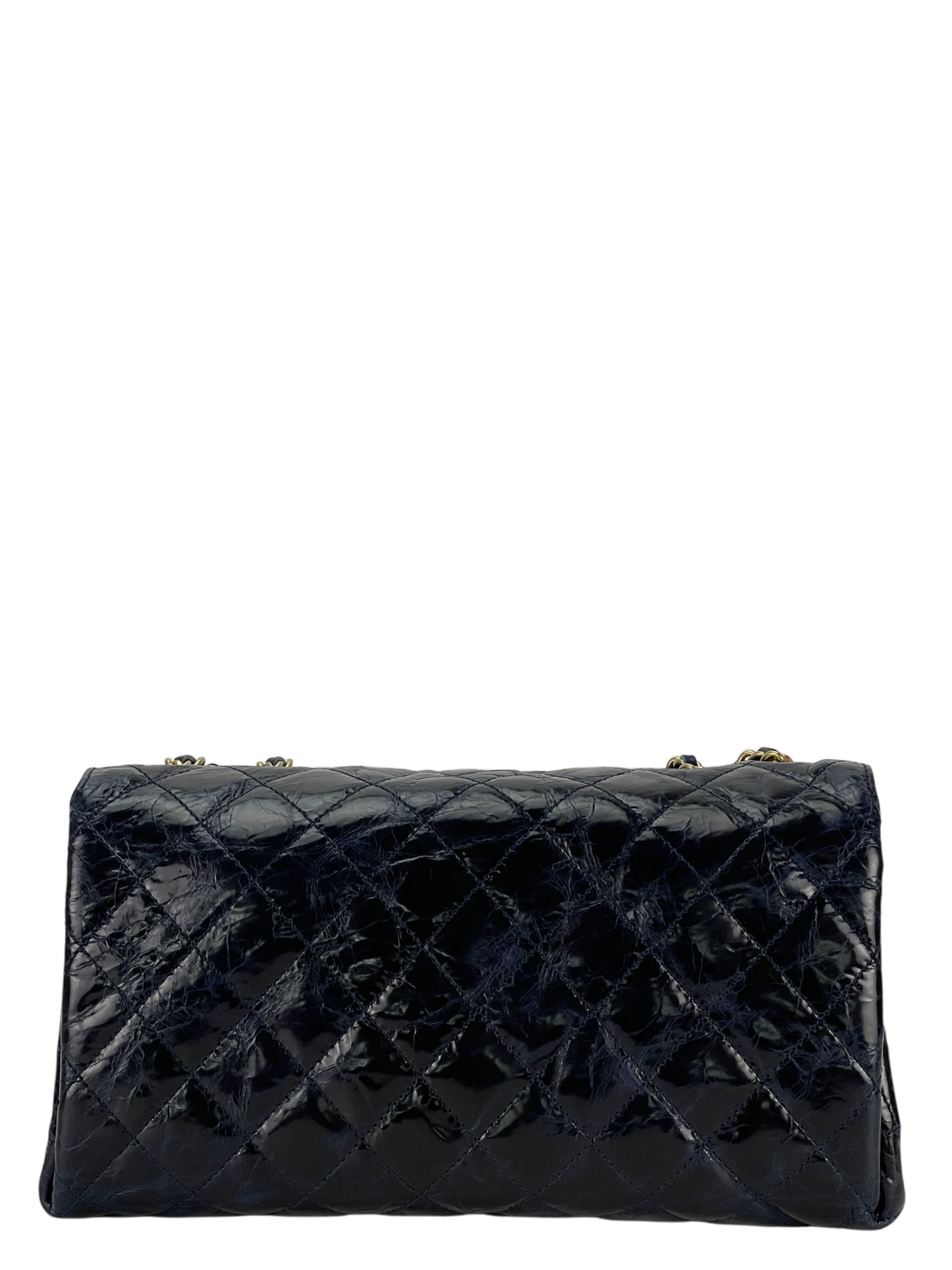 CHANEL - Navy Blue Coated Leather Coco Mark Matelasse W Chain Shoulder Bag