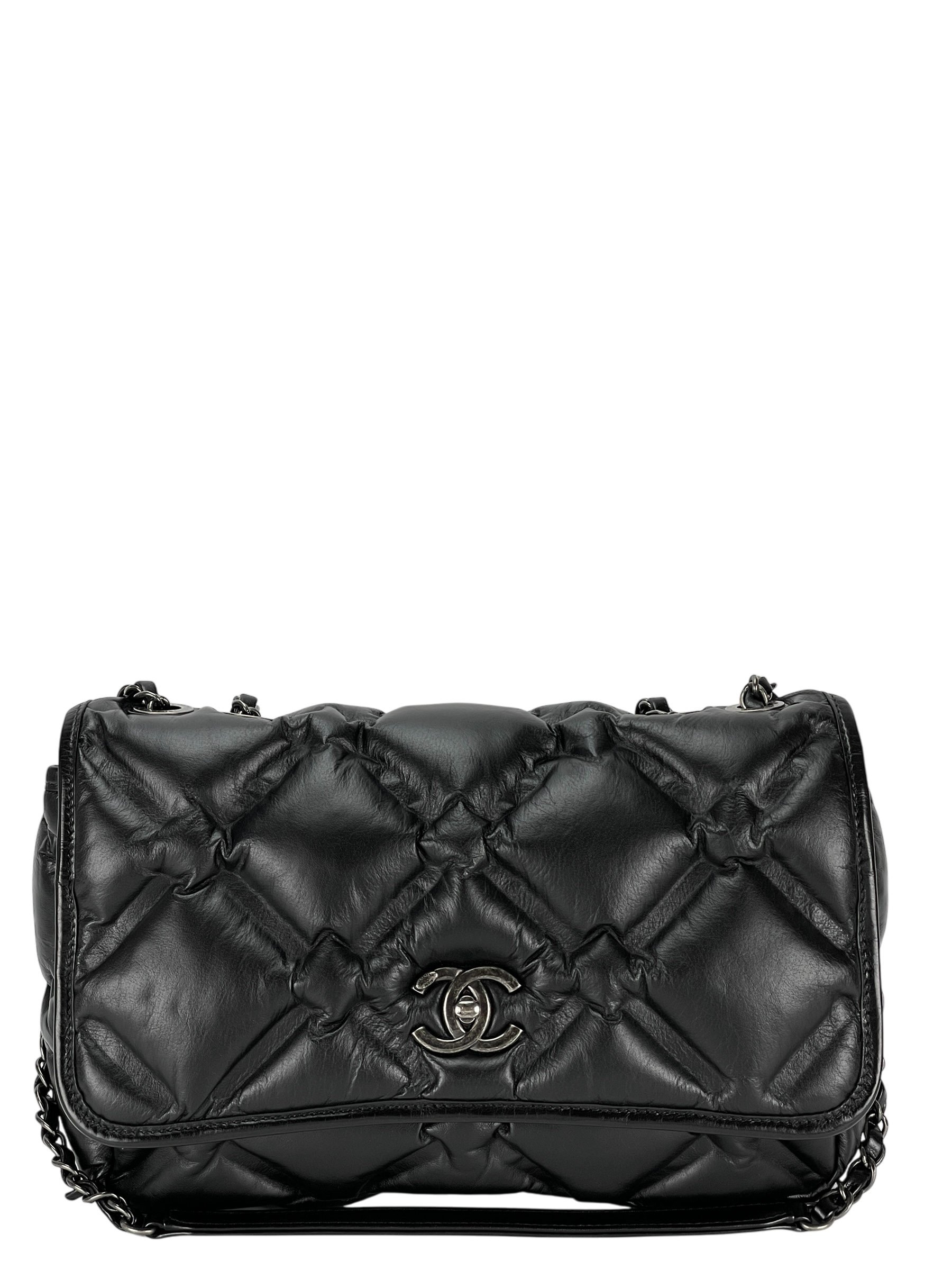 CHANEL - Black Bubble Quilt Chain Shoulder Bag