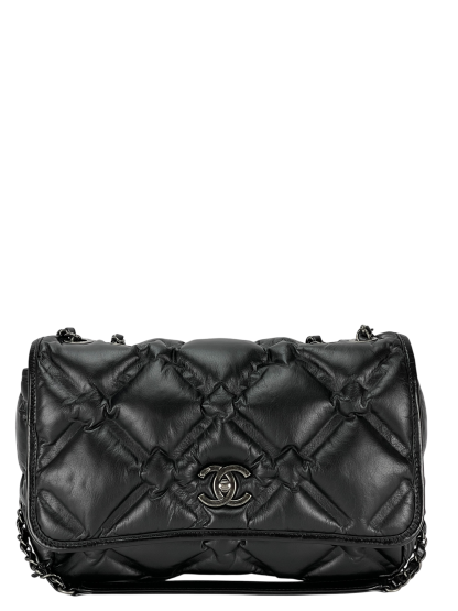 CHANEL - Black Bubble Quilt Chain Shoulder Bag