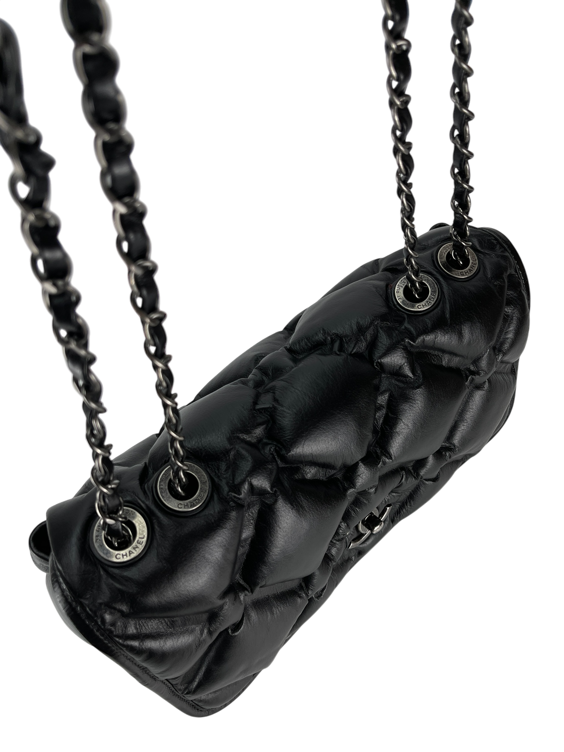 CHANEL - Black Bubble Quilt Chain Shoulder Bag