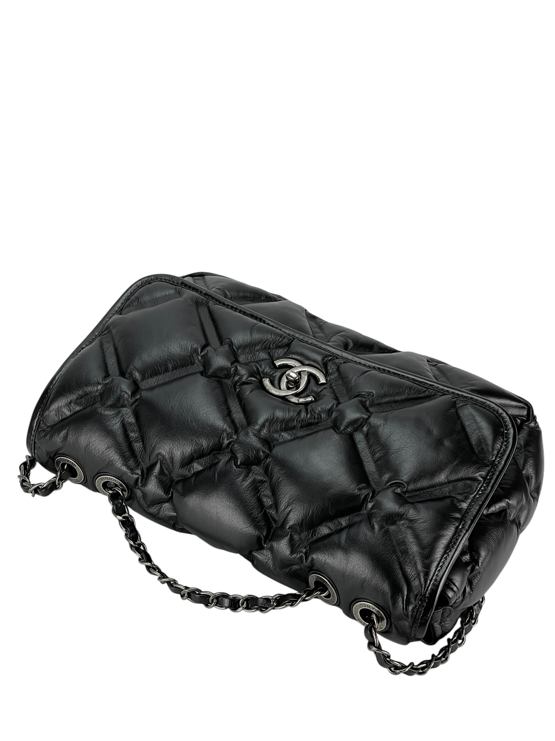 CHANEL - Black Bubble Quilt Chain Shoulder Bag