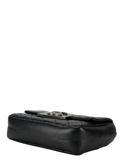 CHANEL -Black Quilted Distressed Calfskin Crossbody Aged Silver Hardware