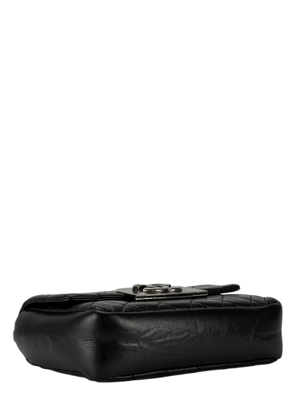 CHANEL -Black Quilted Distressed Calfskin Crossbody Aged Silver Hardware