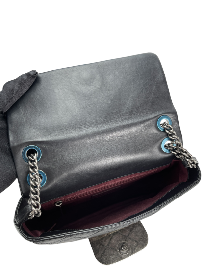 CHANEL -Black Quilted Distressed Calfskin Crossbody Aged Silver Hardware