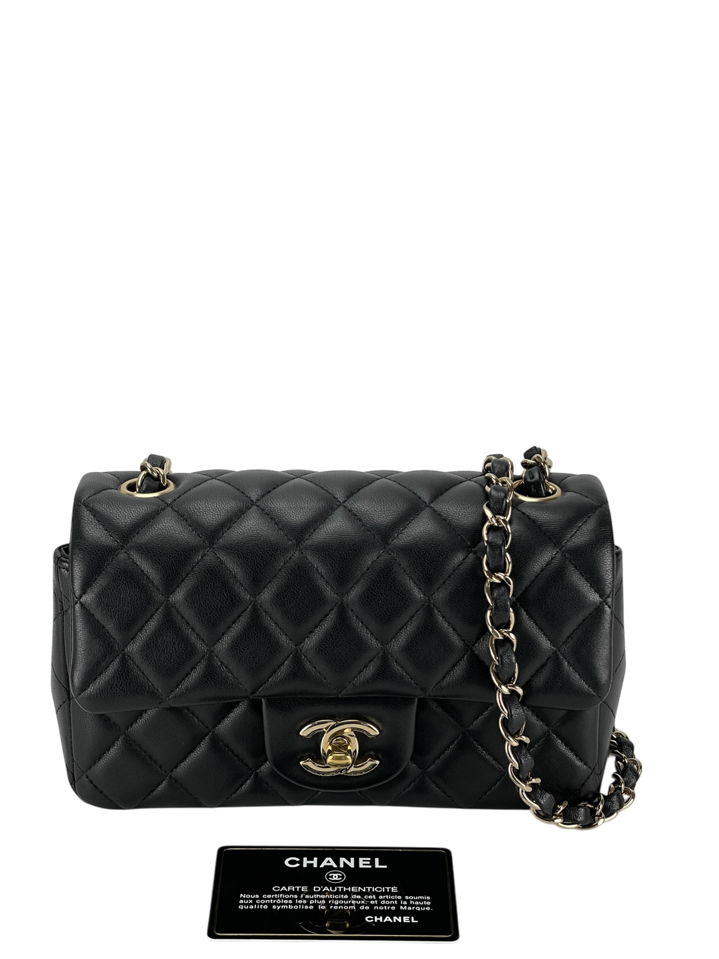 CHANEL - Mini Matlasse 20 Lambskin Single Flap Chain Bag Black Gold Hardware