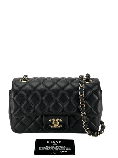 CHANEL - Mini Matlasse 20 Lambskin Single Flap Chain Bag Black Gold Hardware