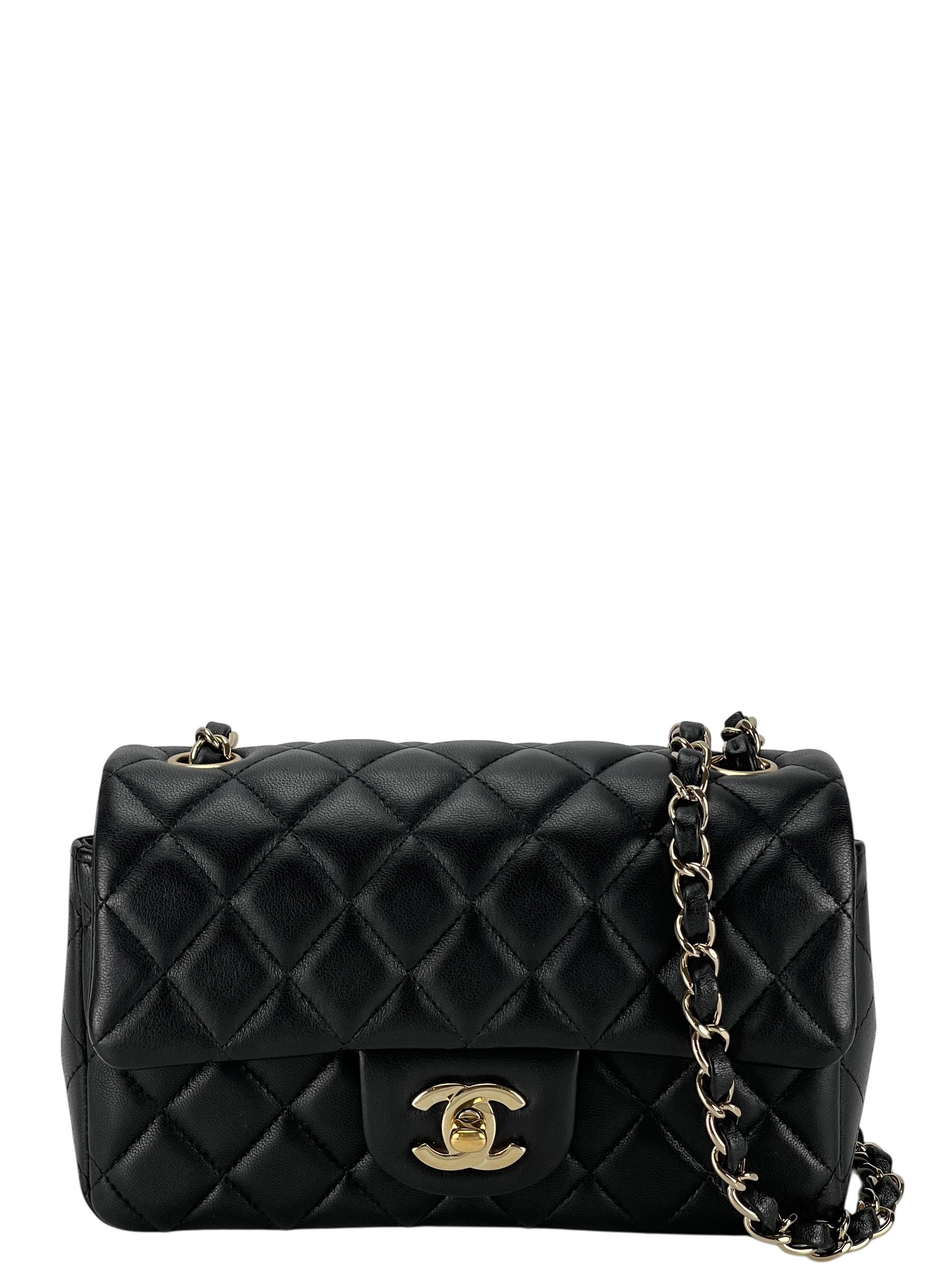 CHANEL - Mini Matlasse 20 Lambskin Single Flap Chain Bag Black Gold Hardware