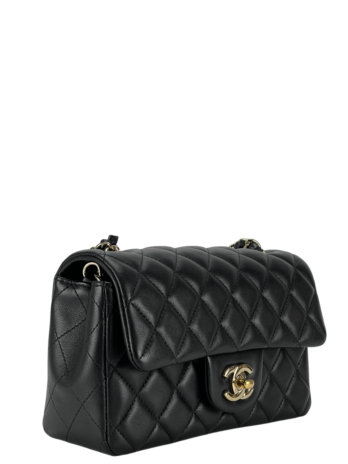 CHANEL - Mini Matlasse 20 Lambskin Single Flap Chain Bag Black Gold Hardware