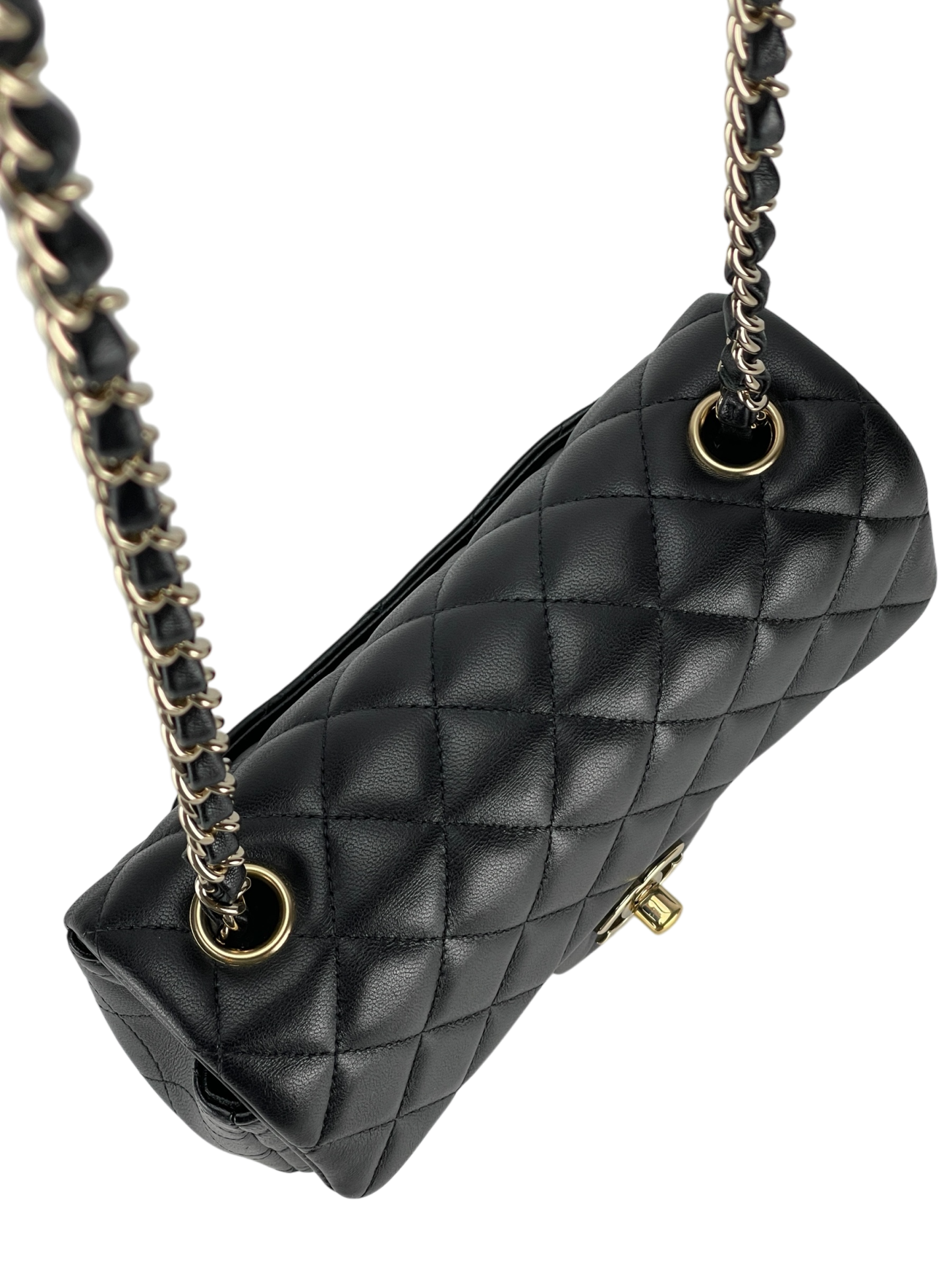 CHANEL - Mini Matlasse 20 Lambskin Single Flap Chain Bag Black Gold Hardware