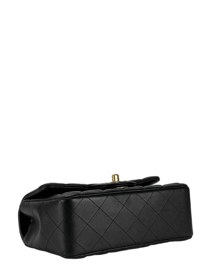 CHANEL - Mini Matlasse 20 Lambskin Single Flap Chain Bag Black Gold Hardware